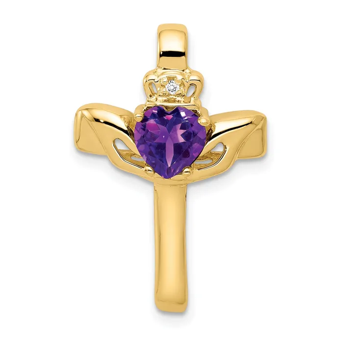 Necklaces Goldiacom 14k 6mm Claddagh Amethyst VS Diamond Cross Pendant