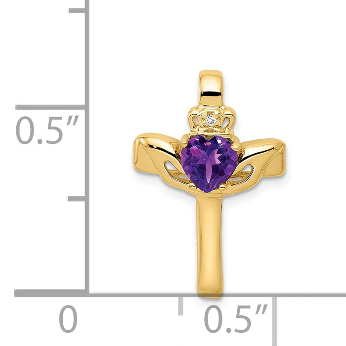 Necklaces Goldiacom 14k 6mm Claddagh Amethyst VS Diamond Cross Pendant