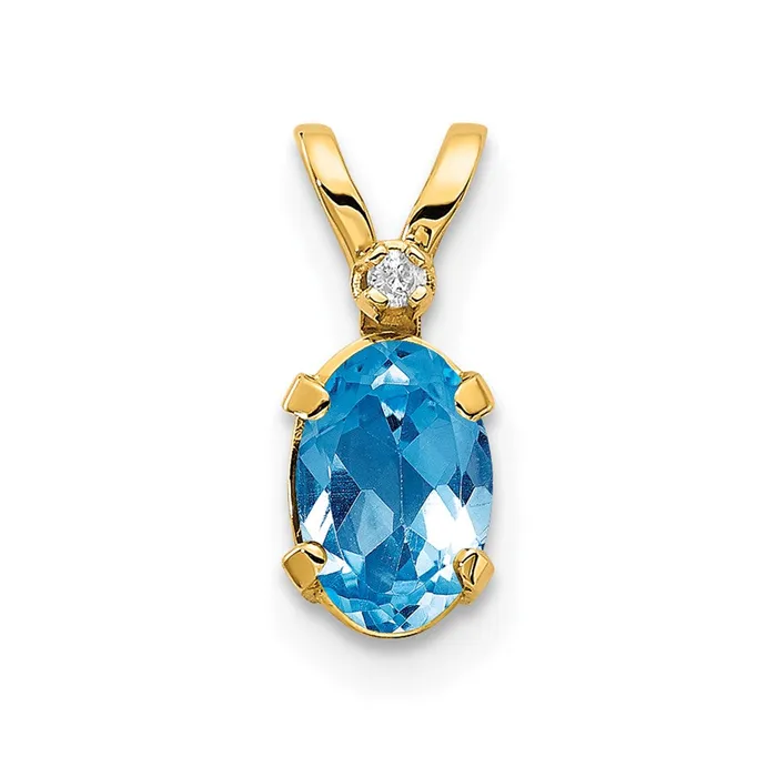 Necklaces Goldiacom 14k Diamond and Blue Topaz Birthstone Pendant