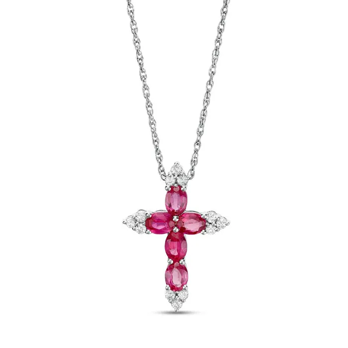 Necklaces Goldia Oval LabCreated Ruby and White Sapphire TriPoint Cross Pendant in Sterling Silver Necklaces Goldia Oval LabCreated Ruby and White Sapphire TriPoint Cross Pendant in Sterling Silver