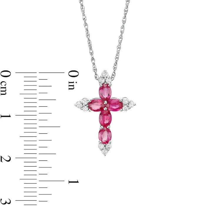 Necklaces Goldia Oval LabCreated Ruby and White Sapphire TriPoint Cross Pendant in Sterling Silver Necklaces Goldia Oval LabCreated Ruby and White Sapphire TriPoint Cross Pendant in Sterling Silver