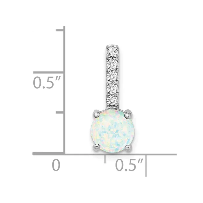 Necklaces Goldia Solid 14k White Gold Round Created Simulated Opal and CZ Pendant