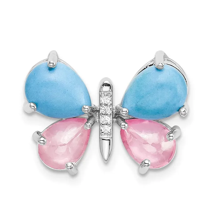 Necklaces Goldia Solid 14k White Gold Simulated CZ SimulatedCabochon Turquoise SimulatedRose Quartz Butterfly Pendant Necklaces Goldia Solid 14k White Gold Simulated CZ SimulatedCabochon Turquoise SimulatedRose Quartz Butterfly Pendant