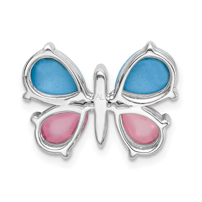 Necklaces Goldia Solid 14k White Gold Simulated CZ SimulatedCabochon Turquoise SimulatedRose Quartz Butterfly Pendant