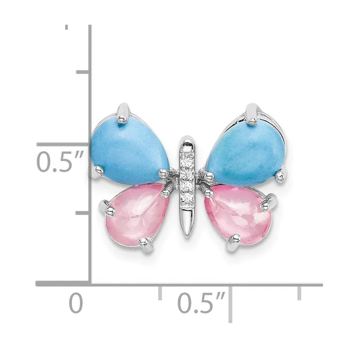 Necklaces Goldia Solid 14k White Gold Simulated CZ SimulatedCabochon Turquoise SimulatedRose Quartz Butterfly Pendant