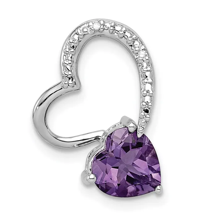 Necklaces Goldia Sterling Silver Rhodium Plated Diamond and Amethyst Heart Chain Slide Necklaces Goldia Sterling Silver Rhodium Plated Diamond and Amethyst Heart Chain Slide
