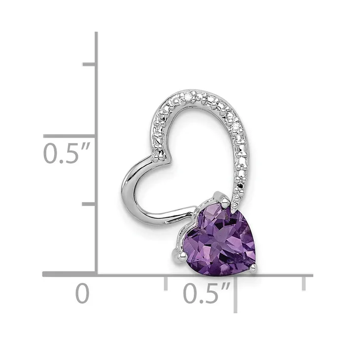 Necklaces Goldia Sterling Silver Rhodium Plated Diamond and Amethyst Heart Chain Slide