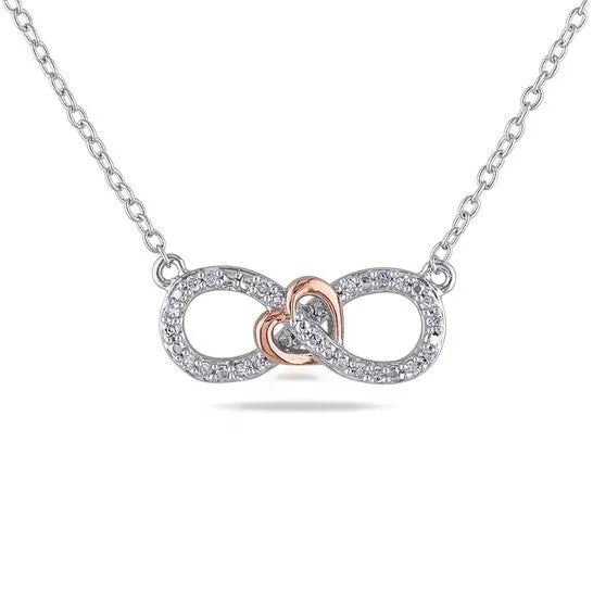 Necklaces JMS always Original AMOUR 110 CT TW Diamond Infinity Heart Necklace In 2Tone Pink and White Sterling Silver Necklaces JMS always Original AMOUR 110 CT TW Diamond Infinity Heart Necklace In 2Tone Pink and White Sterling Silver