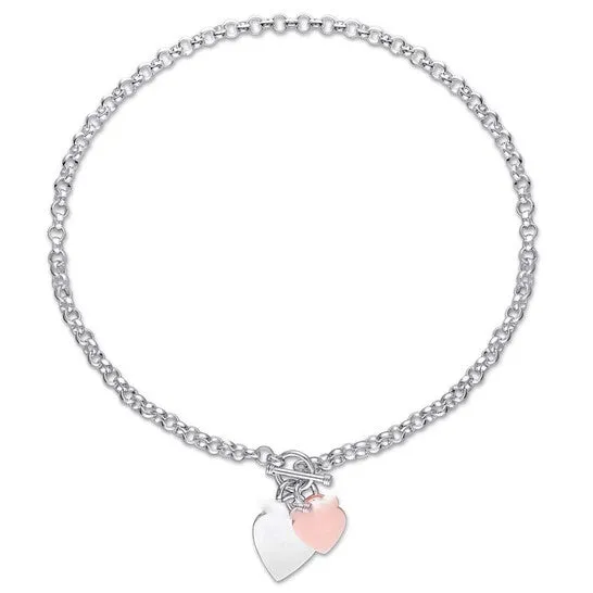 Necklaces JMS always Original AMOUR Oval Link Necklace with Double Heart Charm and Toggle Clasp In 2Tone Rose and White Sterling Silver Necklaces JMS always Original AMOUR Oval Link Necklace with Double Heart Charm and Toggle Clasp In 2Tone Rose and White Sterling Silver