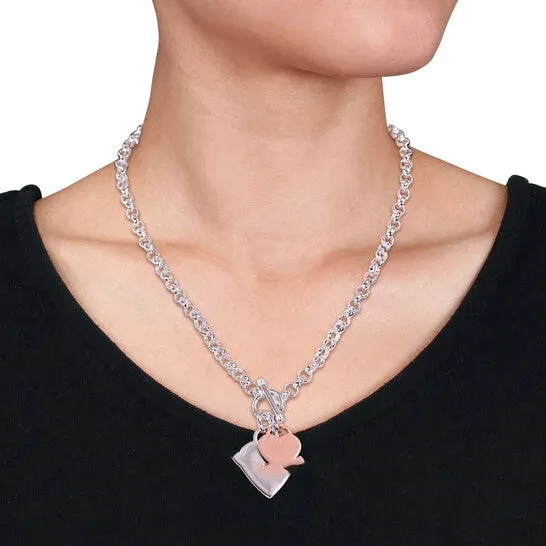 Necklaces JMS always Original AMOUR Oval Link Necklace with Double Heart Charm and Toggle Clasp In 2Tone Rose and White Sterling Silver Necklaces JMS always Original AMOUR Oval Link Necklace with Double Heart Charm and Toggle Clasp In 2Tone Rose and White Sterling Silver