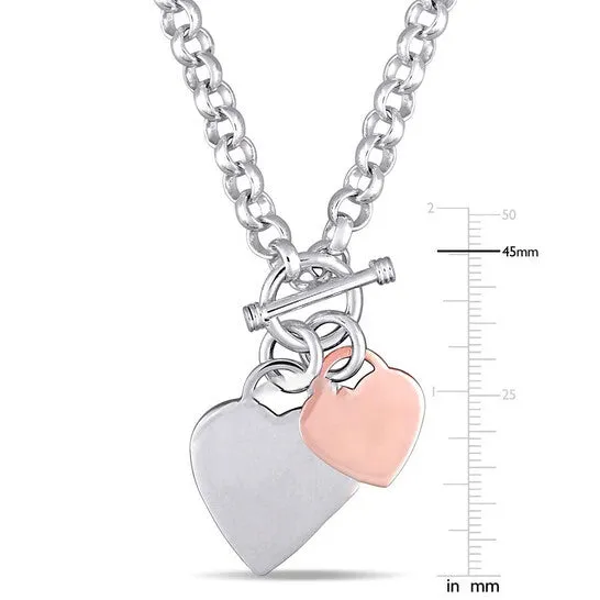 Necklaces JMS always Original AMOUR Oval Link Necklace with Double Heart Charm and Toggle Clasp In 2Tone Rose and White Sterling Silver Necklaces JMS always Original AMOUR Oval Link Necklace with Double Heart Charm and Toggle Clasp In 2Tone Rose and White Sterling Silver