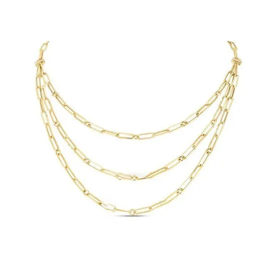 Necklaces JMS always Original Roberto Coin 18k yellow gold triple strand paperclip chain link bib necklace 7773263AYCHX Necklaces JMS always Original Roberto Coin 18k yellow gold triple strand paperclip chain link bib necklace 7773263AYCHX