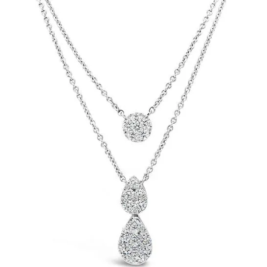 Necklaces JMS always Original Tresorra 18K White Gold Two Shapes Double Layer Diamond Necklace Necklaces JMS always Original Tresorra 18K White Gold Two Shapes Double Layer Diamond Necklace