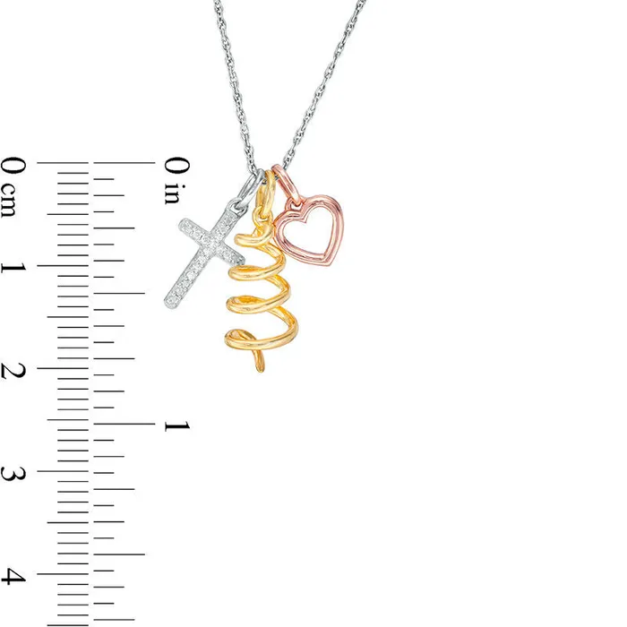 Necklaces Natural Diamond Accent Cross Tree and Heart Outline Charms Pendant in Sterling Silver and 14K TwoTone Gold Plate Goldia Necklaces Natural Diamond Accent Cross Tree and Heart Outline Charms Pendant in Sterling Silver and 14K TwoTone Gold Plate Goldia