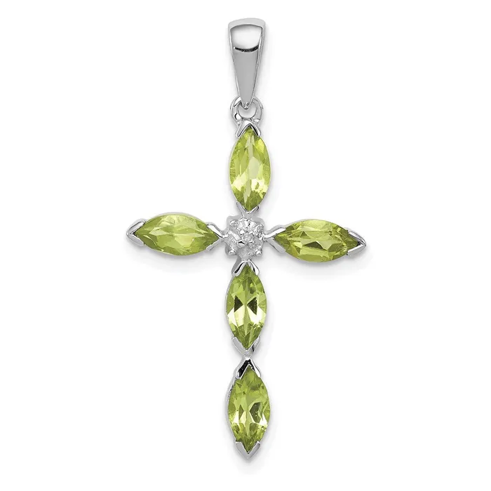 Necklaces Sterling Silver Rhodium Plated Peridot and Diamond Cross Pendant Goldia Necklaces Sterling Silver Rhodium Plated Peridot and Diamond Cross Pendant Goldia