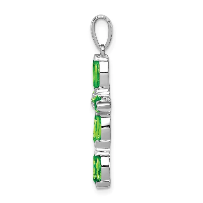 Necklaces Sterling Silver Rhodium Plated Peridot and Diamond Cross Pendant Goldia