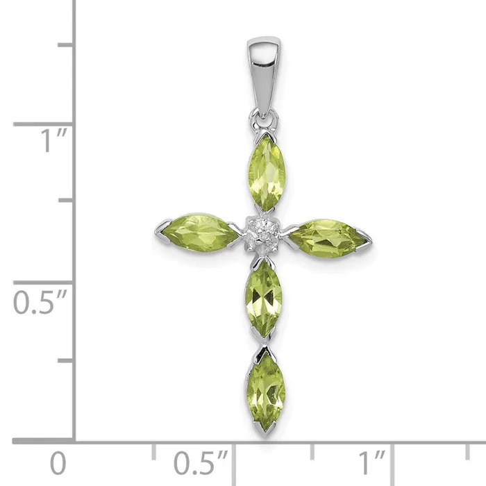 Necklaces Sterling Silver Rhodium Plated Peridot and Diamond Cross Pendant Goldia