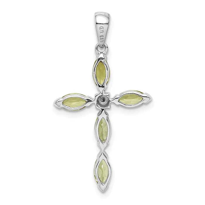 Necklaces Sterling Silver Rhodium Plated Peridot and Diamond Cross Pendant Goldia