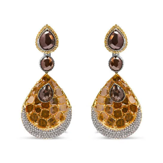 Original 14K White and Yellow Gold 16 14 Cttw Fancy Color Rose Cut Diamond Disc Drop Dangle Statement Earrings Fancy Colors I2I3 Clarity JMS always Earrings Original 14K White and Yellow Gold 16 14 Cttw Fancy Color Rose Cut Diamond Disc Drop Dangle Statement Earrings Fancy Colors I2I3 Clarity JMS always Earrings