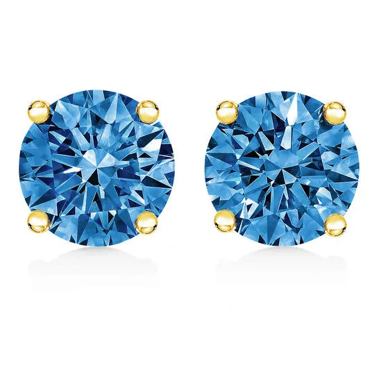Original 14K Yellow Gold 10 Cttw Round Brilliant Cut Lab Grown Blue Diamond 4Prong Classic Solitaire Stud Earrings Blue Color VVS2VS1 Clarity JMS always Earrings Original 14K Yellow Gold 10 Cttw Round Brilliant Cut Lab Grown Blue Diamond 4Prong Classic Solitaire Stud Earrings Blue Color VVS2VS1 Clarity JMS always Earrings