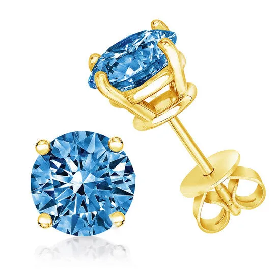 Original 14K Yellow Gold 10 Cttw Round Brilliant Cut Lab Grown Blue Diamond 4Prong Classic Solitaire Stud Earrings Blue Color VVS2VS1 Clarity JMS always Earrings Original 14K Yellow Gold 10 Cttw Round Brilliant Cut Lab Grown Blue Diamond 4Prong Classic Solitaire Stud Earrings Blue Color VVS2VS1 Clarity JMS always Earrings