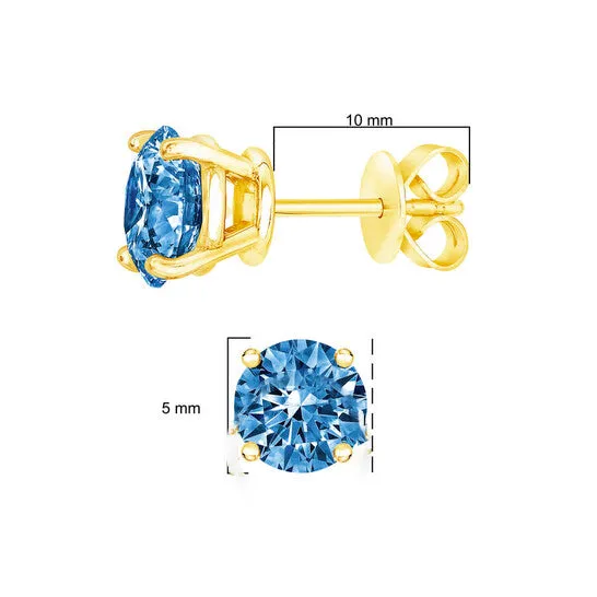 Original 14K Yellow Gold 10 Cttw Round Brilliant Cut Lab Grown Blue Diamond 4Prong Classic Solitaire Stud Earrings Blue Color VVS2VS1 Clarity JMS always Earrings Original 14K Yellow Gold 10 Cttw Round Brilliant Cut Lab Grown Blue Diamond 4Prong Classic Solitaire Stud Earrings Blue Color VVS2VS1 Clarity JMS always Earrings