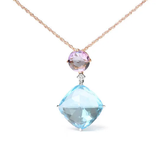 Original 18K White and Rose Gold Round Diamond Accent Rose De France Pink Amethyst Cushion Cut Sky Blue Topaz Dangle Drop 18 Necklace JMS always Necklaces Original 18K White and Rose Gold Round Diamond Accent Rose De France Pink Amethyst Cushion Cut Sky Blue Topaz Dangle Drop 18 Necklace JMS always Necklaces