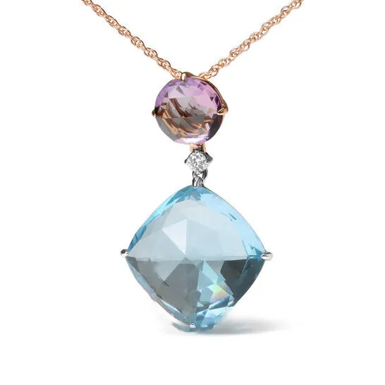 Original 18K White and Rose Gold Round Diamond Accent Rose De France Pink Amethyst Cushion Cut Sky Blue Topaz Dangle Drop 18 Necklace JMS always Necklaces Original 18K White and Rose Gold Round Diamond Accent Rose De France Pink Amethyst Cushion Cut Sky Blue Topaz Dangle Drop 18 Necklace JMS always Necklaces