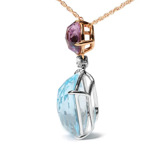 Original 18K White and Rose Gold Round Diamond Accent Rose De France Pink Amethyst Cushion Cut Sky Blue Topaz Dangle Drop 18 Necklace JMS always Necklaces Original 18K White and Rose Gold Round Diamond Accent Rose De France Pink Amethyst Cushion Cut Sky Blue Topaz Dangle Drop 18 Necklace JMS always Necklaces