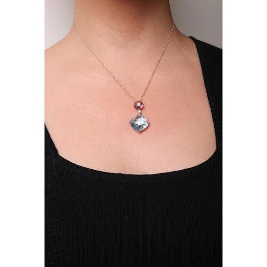 Original 18K White and Rose Gold Round Diamond Accent Rose De France Pink Amethyst Cushion Cut Sky Blue Topaz Dangle Drop 18 Necklace JMS always Necklaces Original 18K White and Rose Gold Round Diamond Accent Rose De France Pink Amethyst Cushion Cut Sky Blue Topaz Dangle Drop 18 Necklace JMS always Necklaces