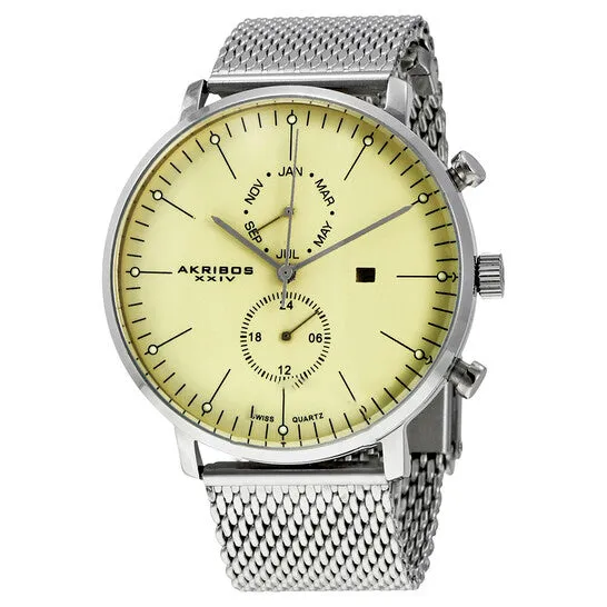 Original Akribos XXIV Cream Dial Stainless Steel Mens Watch AK685SS JMS always Bracelets Original Akribos XXIV Cream Dial Stainless Steel Mens Watch AK685SS JMS always Bracelets