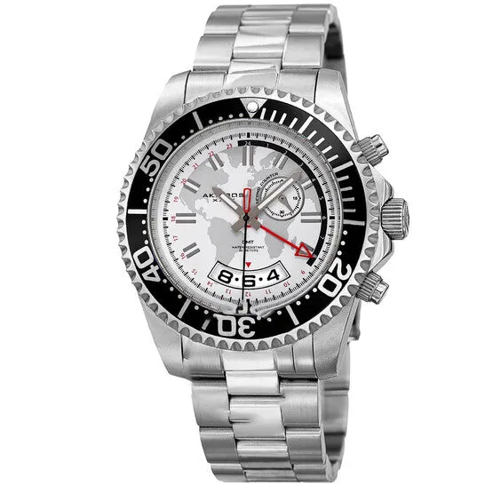 Original Akribos XXIV Silver and White Dial GMT Stainless Steel Mens Watch AK955SS JMS always Earrings