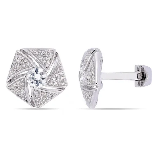 Original AMOUR 1 34 CT TGW White Sapphire and 12 CT TW Diamond Cluster Cufflinks In Sterling Silver JMS always Rings Original AMOUR 1 34 CT TGW White Sapphire and 12 CT TW Diamond Cluster Cufflinks In Sterling Silver JMS always Rings