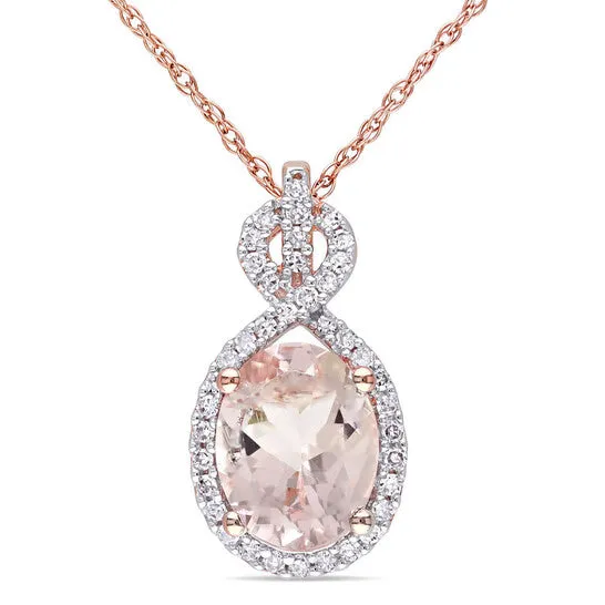 Original AMOUR 1 58 CT TGW Ovalcut Morganite and 16 CT TW Diamond Infinity Halo with Chain In 10K Rose Gold JMS always Necklaces Original AMOUR 1 58 CT TGW Ovalcut Morganite and 16 CT TW Diamond Infinity Halo with Chain In 10K Rose Gold JMS always Necklaces