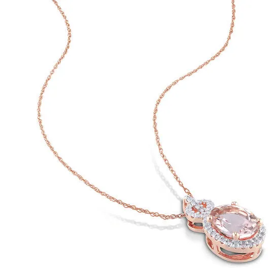 Original AMOUR 1 58 CT TGW Ovalcut Morganite and 16 CT TW Diamond Infinity Halo with Chain In 10K Rose Gold JMS always Necklaces Original AMOUR 1 58 CT TGW Ovalcut Morganite and 16 CT TW Diamond Infinity Halo with Chain In 10K Rose Gold JMS always Necklaces
