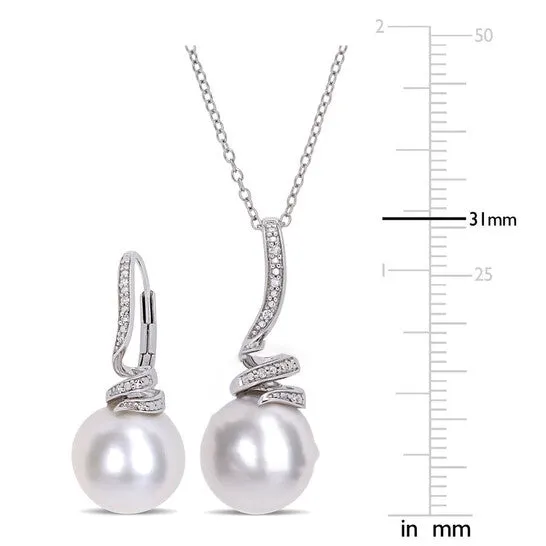 Original AMOUR 1112mm Cultured Freshwater Pearl and 110 CT TW Diamond Spiral Earrings and Pendant Set In Sterling Silver JMS always Earrings Original AMOUR 1112mm Cultured Freshwater Pearl and 110 CT TW Diamond Spiral Earrings and Pendant Set In Sterling Silver JMS always Earrings