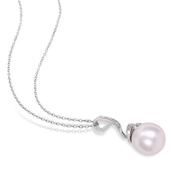 Original AMOUR 1112mm Cultured Freshwater Pearl and 110 CT TW Diamond Spiral Earrings and Pendant Set In Sterling Silver JMS always Earrings Original AMOUR 1112mm Cultured Freshwater Pearl and 110 CT TW Diamond Spiral Earrings and Pendant Set In Sterling Silver JMS always Earrings