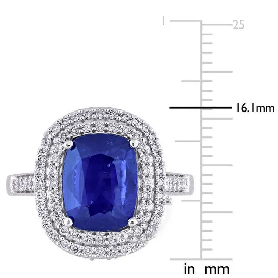 Original Amour 3 78 CT TGW Cushion Blue Sapphire and 1 CT TDW Diamond Halo Cocktail Ring in 14k White Gold JMS always Rings Original Amour 3 78 CT TGW Cushion Blue Sapphire and 1 CT TDW Diamond Halo Cocktail Ring in 14k White Gold JMS always Rings