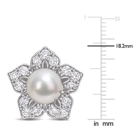 Original AMOUR 859mm Freshwater Cultured Pearl and 2 34 CT TGW Created White Sapphire Floral Earrings In Sterling Silver JMS always Earrings Original AMOUR 859mm Freshwater Cultured Pearl and 2 34 CT TGW Created White Sapphire Floral Earrings In Sterling Silver JMS always Earrings