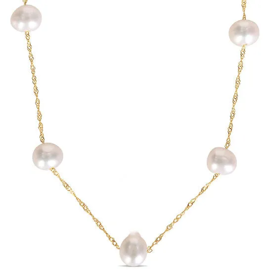 Original AMOUR Cultured Freshwater Pearl Tin Cup Necklace with 10K Yellow Gold Rope Chain and Clasp JMS always Necklaces Original AMOUR Cultured Freshwater Pearl Tin Cup Necklace with 10K Yellow Gold Rope Chain and Clasp JMS always Necklaces