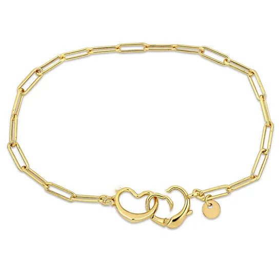 Original Amour Paper Clip Link Bracelet in Yellow Plated Sterling Silver with Double Heart Clasp JMS always Bracelets Original Amour Paper Clip Link Bracelet in Yellow Plated Sterling Silver with Double Heart Clasp JMS always Bracelets