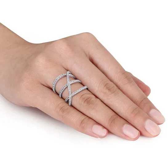Original Delmar White Topaz Crossover Split Shank Ring in Sterling Silver JMS always Rings Original Delmar White Topaz Crossover Split Shank Ring in Sterling Silver JMS always Rings