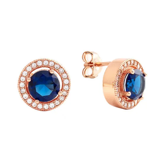 Original Elegant Confetti Womens 18K Rose Gold Plated Blue CZ Simulated Diamond Classic Halo Stud Earrings JMS always Earrings Original Elegant Confetti Womens 18K Rose Gold Plated Blue CZ Simulated Diamond Classic Halo Stud Earrings JMS always Earrings