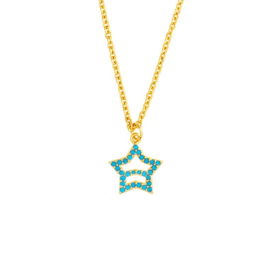 Original Elegant Confetti Womens 18K Yellow Gold Plated Simulated Turquoise Star Pendant Necklace JMS always Necklaces Original Elegant Confetti Womens 18K Yellow Gold Plated Simulated Turquoise Star Pendant Necklace JMS always Necklaces