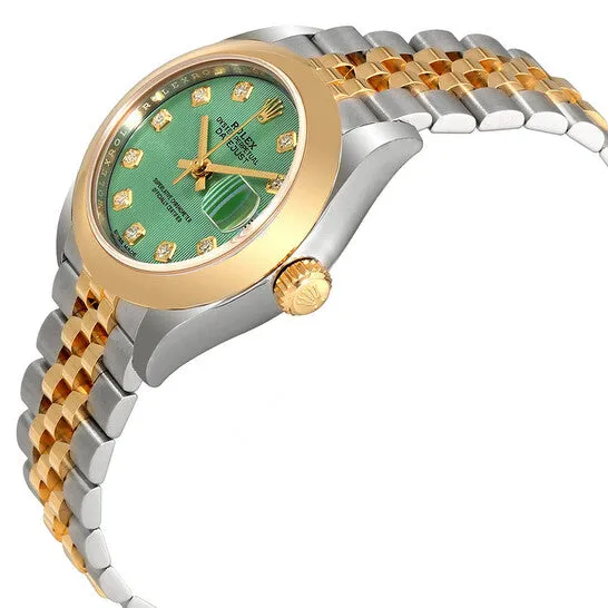 Original Rolex Lady Datejust 28 Mint Green Steel and 18kt Yellow Gold Jubilee Watch 279163GNDJ JMS always Earrings Original Rolex Lady Datejust 28 Mint Green Steel and 18kt Yellow Gold Jubilee Watch 279163GNDJ JMS always Earrings