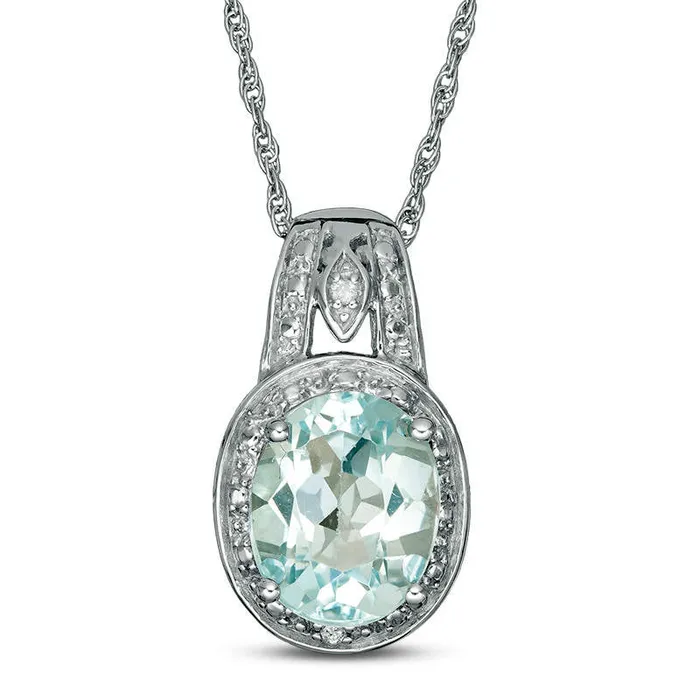 Oval Blue Topaz and Natural Diamond Accent Frame Pendant in Sterling Silver Goldia Necklaces Oval Blue Topaz and Natural Diamond Accent Frame Pendant in Sterling Silver Goldia Necklaces