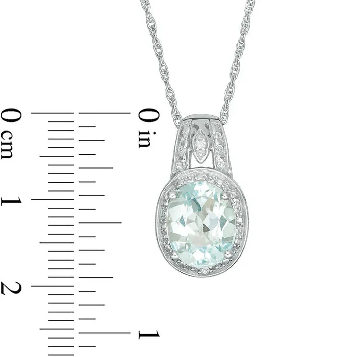 Oval Blue Topaz and Natural Diamond Accent Frame Pendant in Sterling Silver Goldia Necklaces Oval Blue Topaz and Natural Diamond Accent Frame Pendant in Sterling Silver Goldia Necklaces