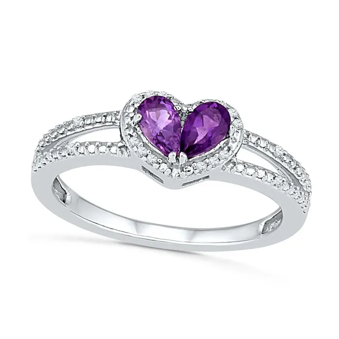 PearShaped Amethyst and 005 CT TW Natural Diamond Frame Ring in Solid 10K White Gold Goldia Rings PearShaped Amethyst and 005 CT TW Natural Diamond Frame Ring in Solid 10K White Gold Goldia Rings
