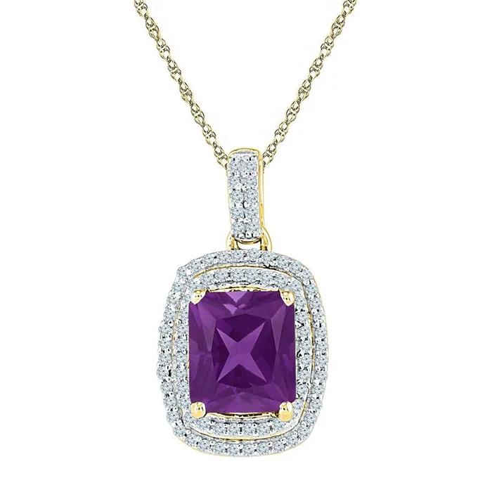 PreStyled Sets 10k Yellow Gold Radiant Created Amethyst Solitaire Diamond Pendant 234 Cttw gndatlanta PreStyled Sets 10k Yellow Gold Radiant Created Amethyst Solitaire Diamond Pendant 234 Cttw gndatlanta