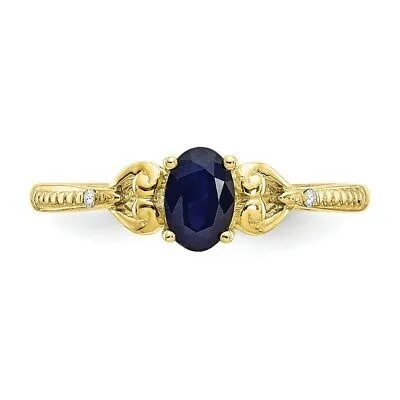 Real Oval Sapphire Diamond Ring 10K Yellow Gold September Birthstone Jewelry Goldiacom Rings